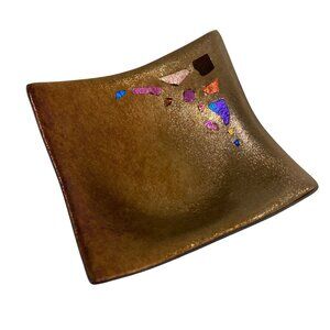 Iridescent Art Glass Trinket Dish With Abstract Design